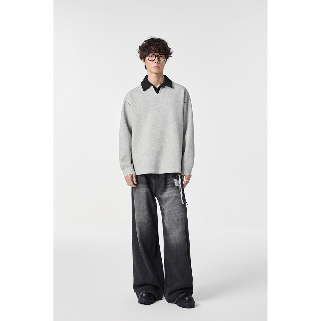 Herren Relaxed-Sweatshirt mit Polokragen und dekorativer Schulternaht Echoarchiv