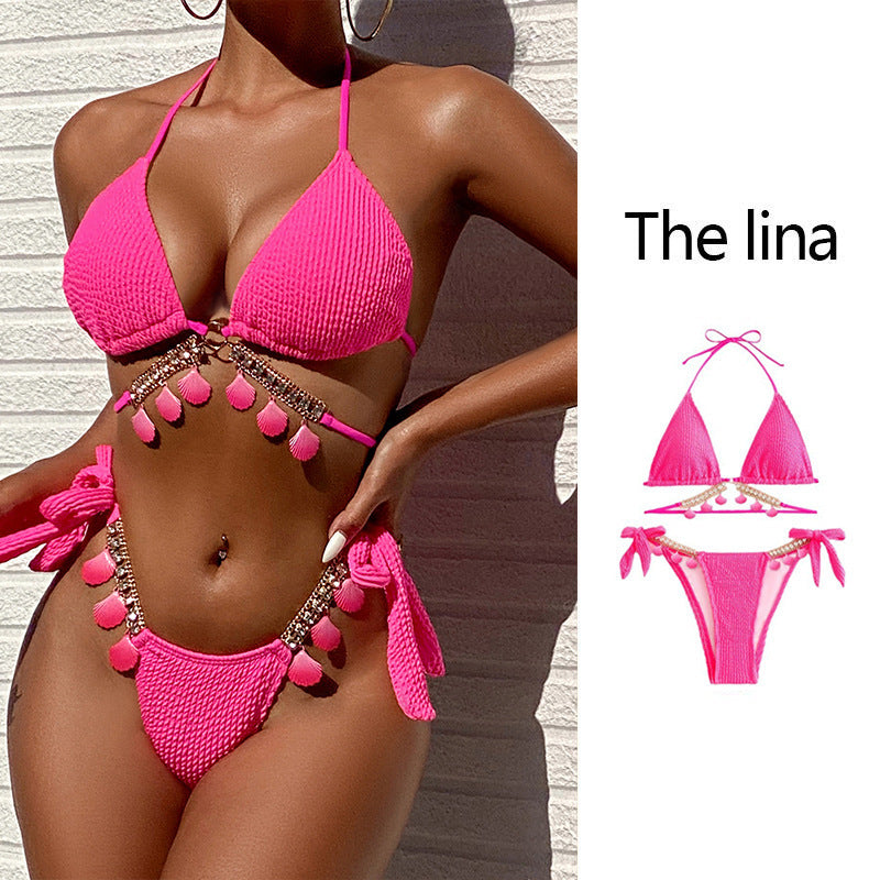 Damen Triangel-Bikini mit aufwendigen Anpassungsdetails und trendigen Quasten Echo Archiv