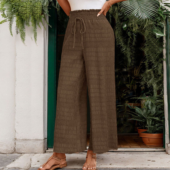 Damen weite taillenhohe Sommerhose mit Smok‑Bund und Kordelzug – Avélisse