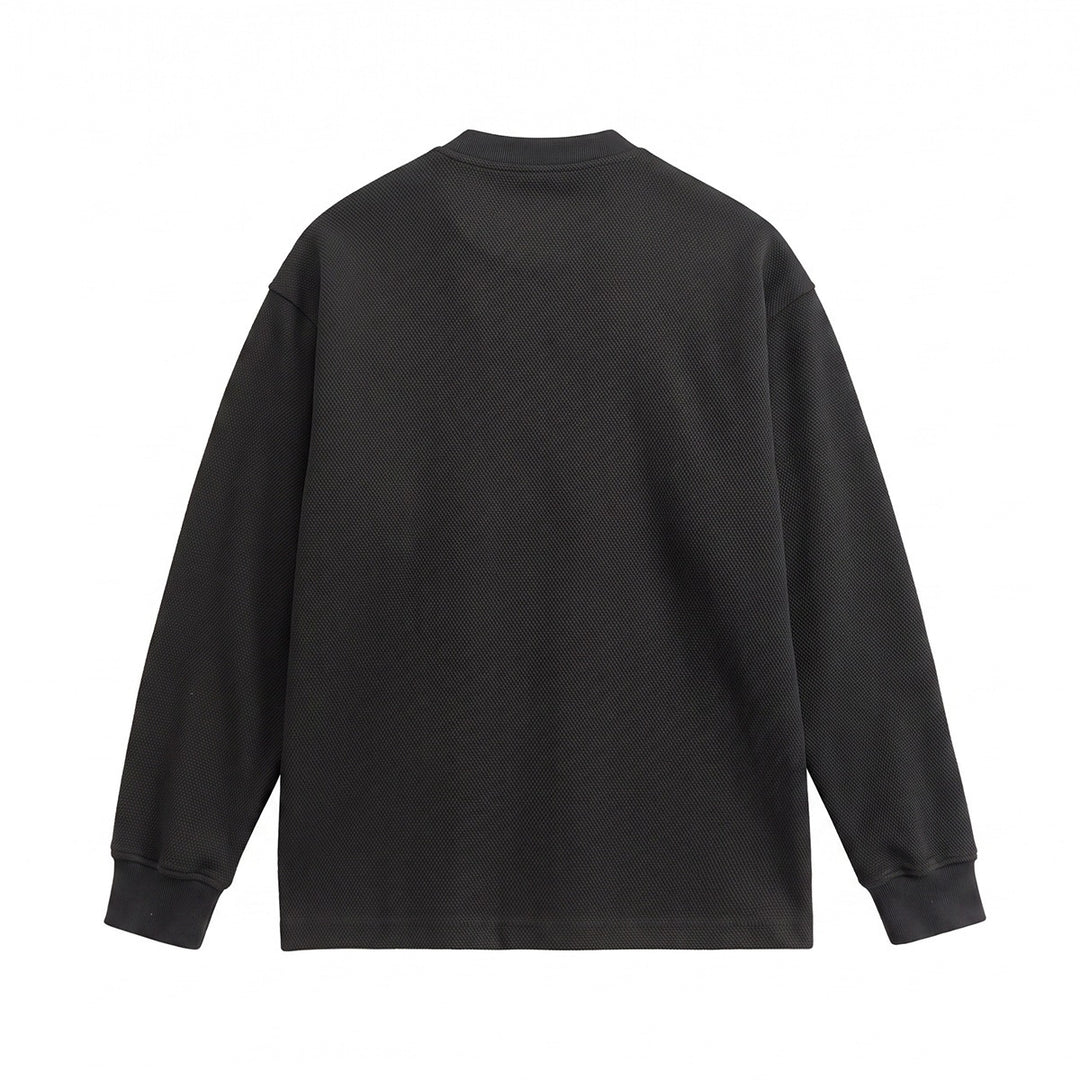 Unisex Weit geschnittenes Henley-Sweatshirt mit Waffelstruktur und Rippenbündchen Echoarchiv
