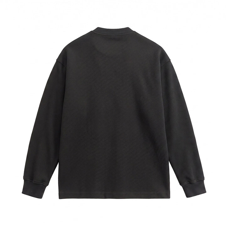 Unisex Weit geschnittenes Henley-Sweatshirt mit Waffelstruktur und Rippenbündchen Echoarchiv