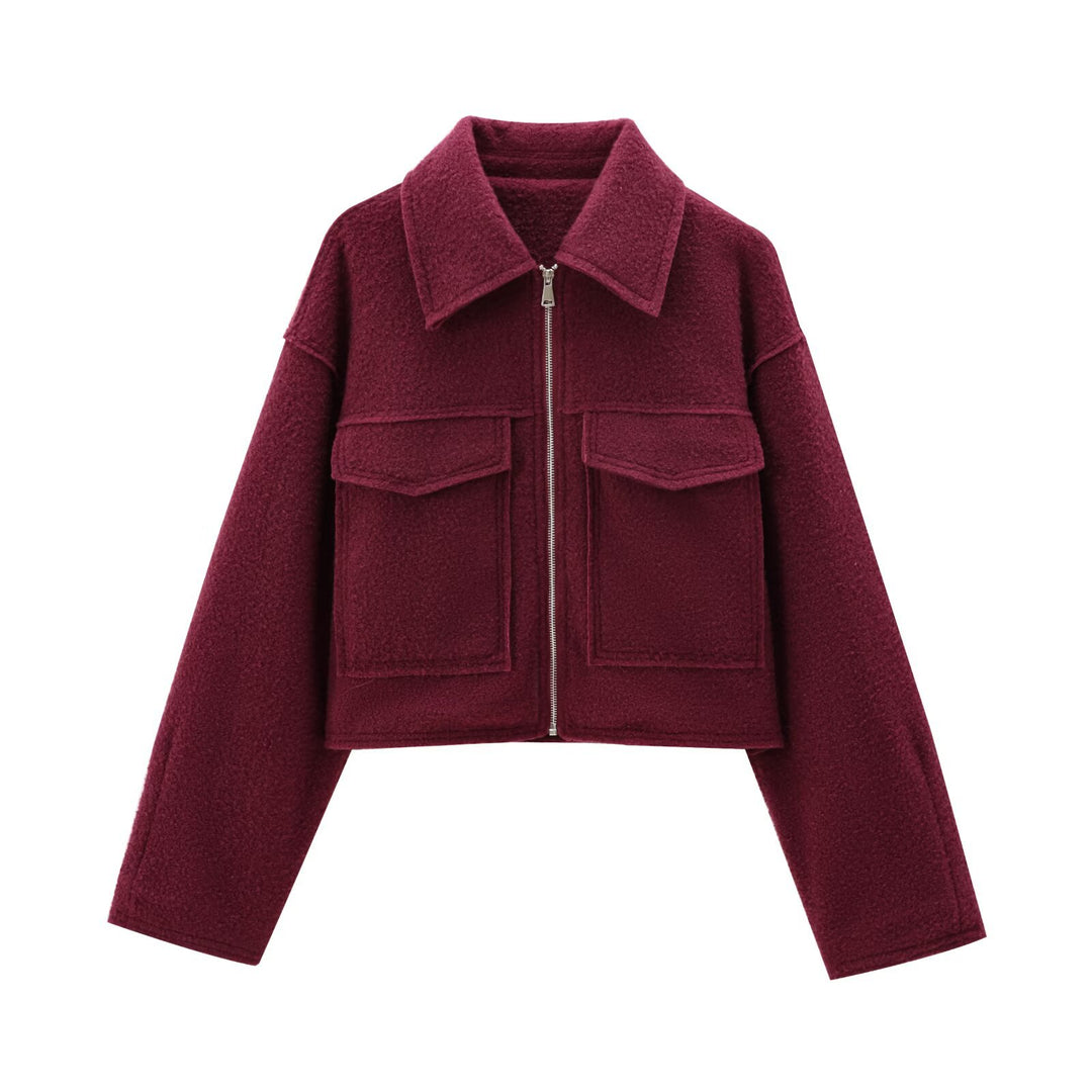 Damen Kurze Bouclé‑Jacke im Boxy‑Cut mit Reißverschluss und Pattentaschen Echo Archiv