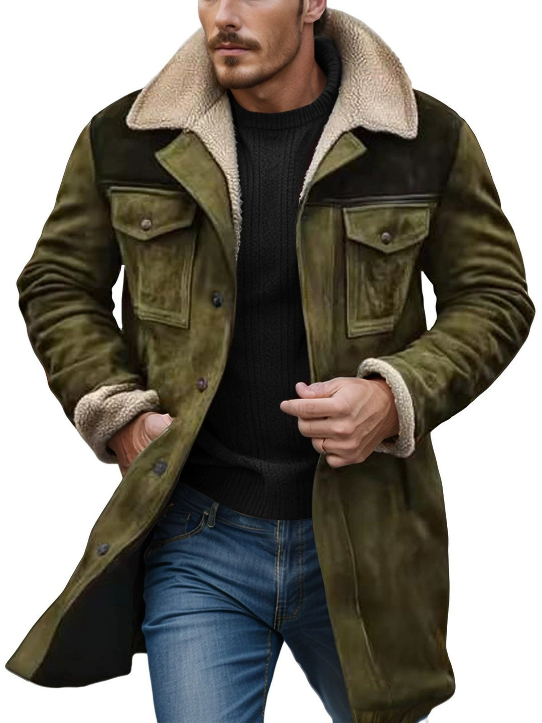 Herren Lammfelljacke im lässigen Utility-Stil mit großzügigen Taschen Echoarchiv