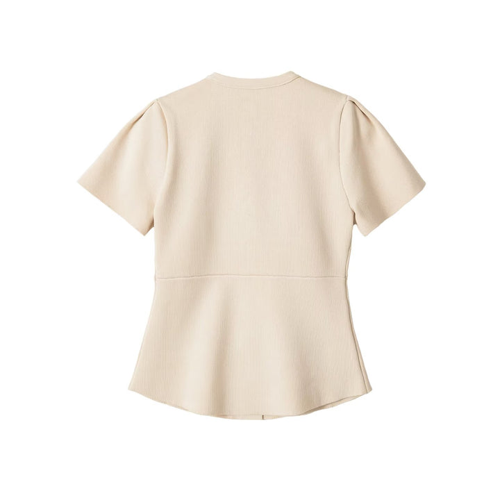 Damen Taillierte Stretch-Strickbluse mit verdeckten Stoffknöpfen und doppelten Volantärmeln Echo Archiv