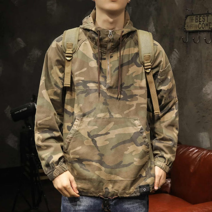 Herren Kapuzen-Anorak mit Halbzip, Kängurutasche und Tunnelzugsaum Echoarchiv
