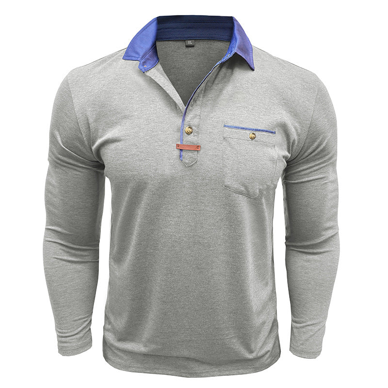 Herren Langarm-Henley-Shirt mit stilvollem Kontrastkragen und eleganter Brusttasche Echoarchiv