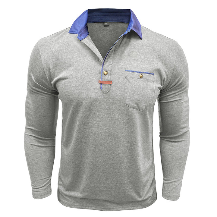 Herren Langarm-Henley-Shirt mit stilvollem Kontrastkragen und eleganter Brusttasche Echoarchiv