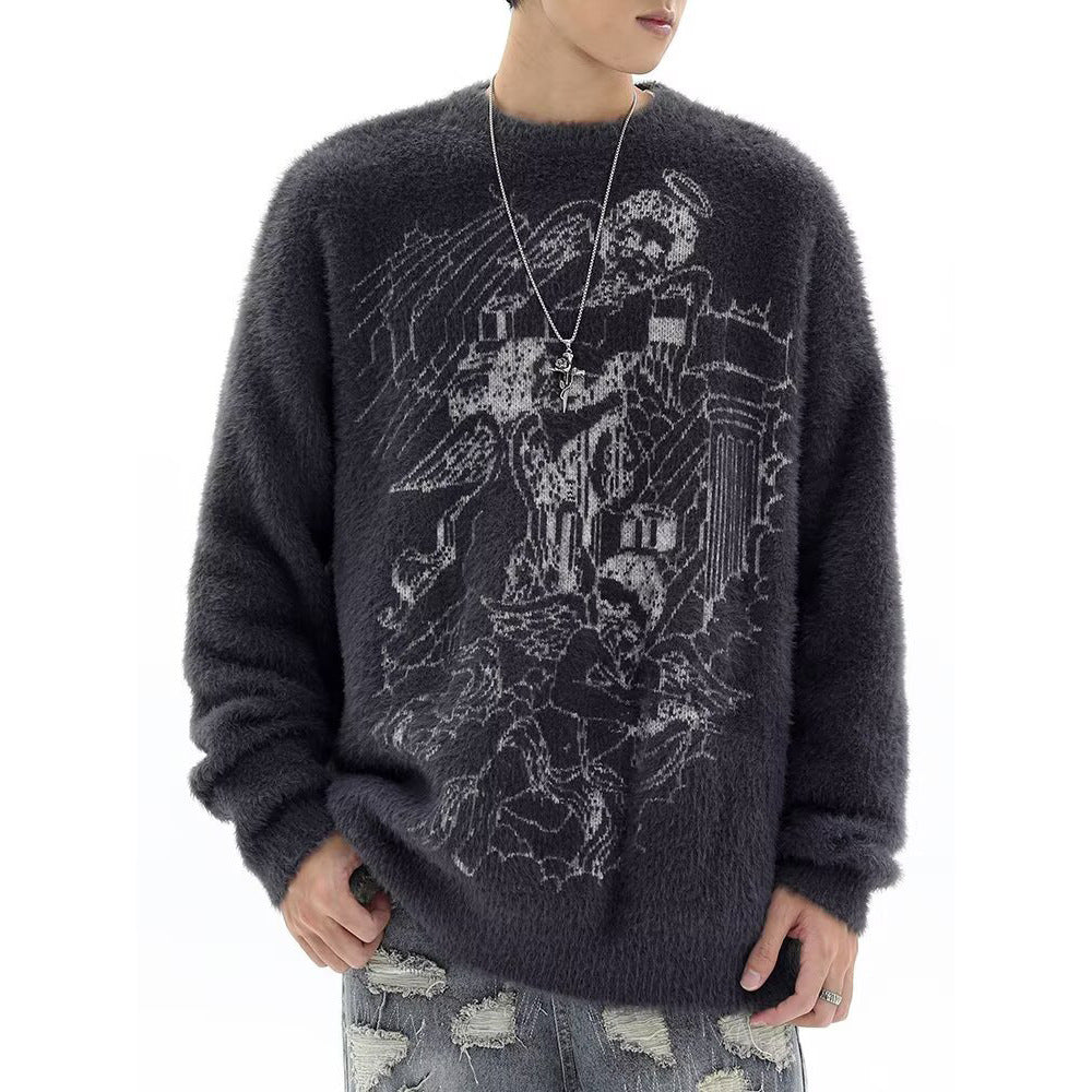 Herren Grobstrickpullover mit kreativem Motiv Echoarchiv