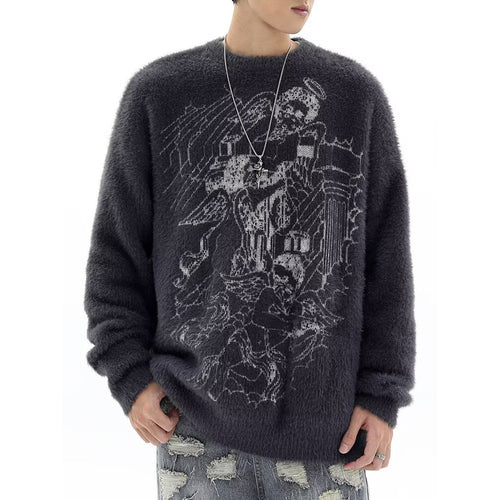 Herren Grobstrickpullover mit kreativem Motiv Echoarchiv