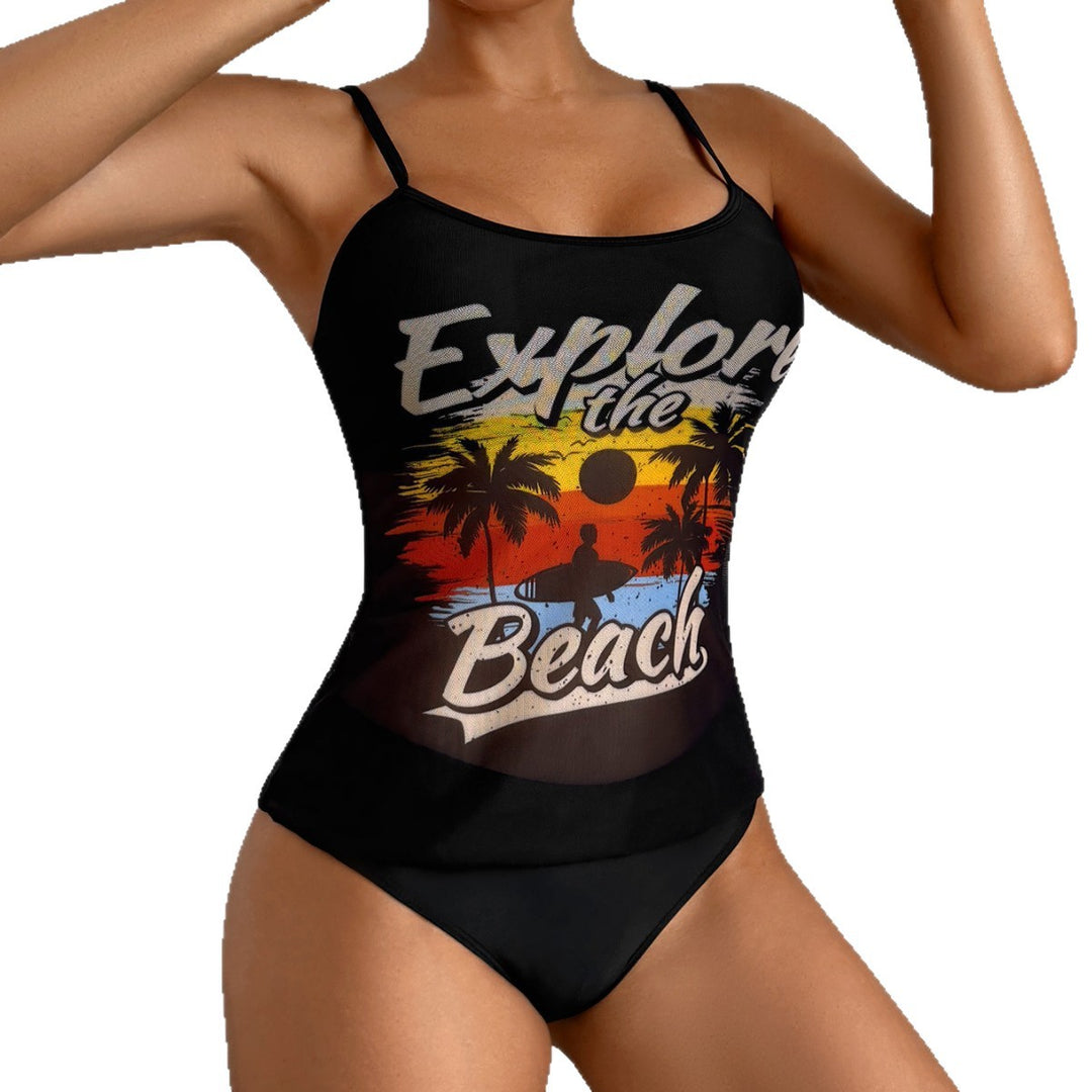 Damen Sportliches Tankini-Set mit trendigem Druck Echo Archiv