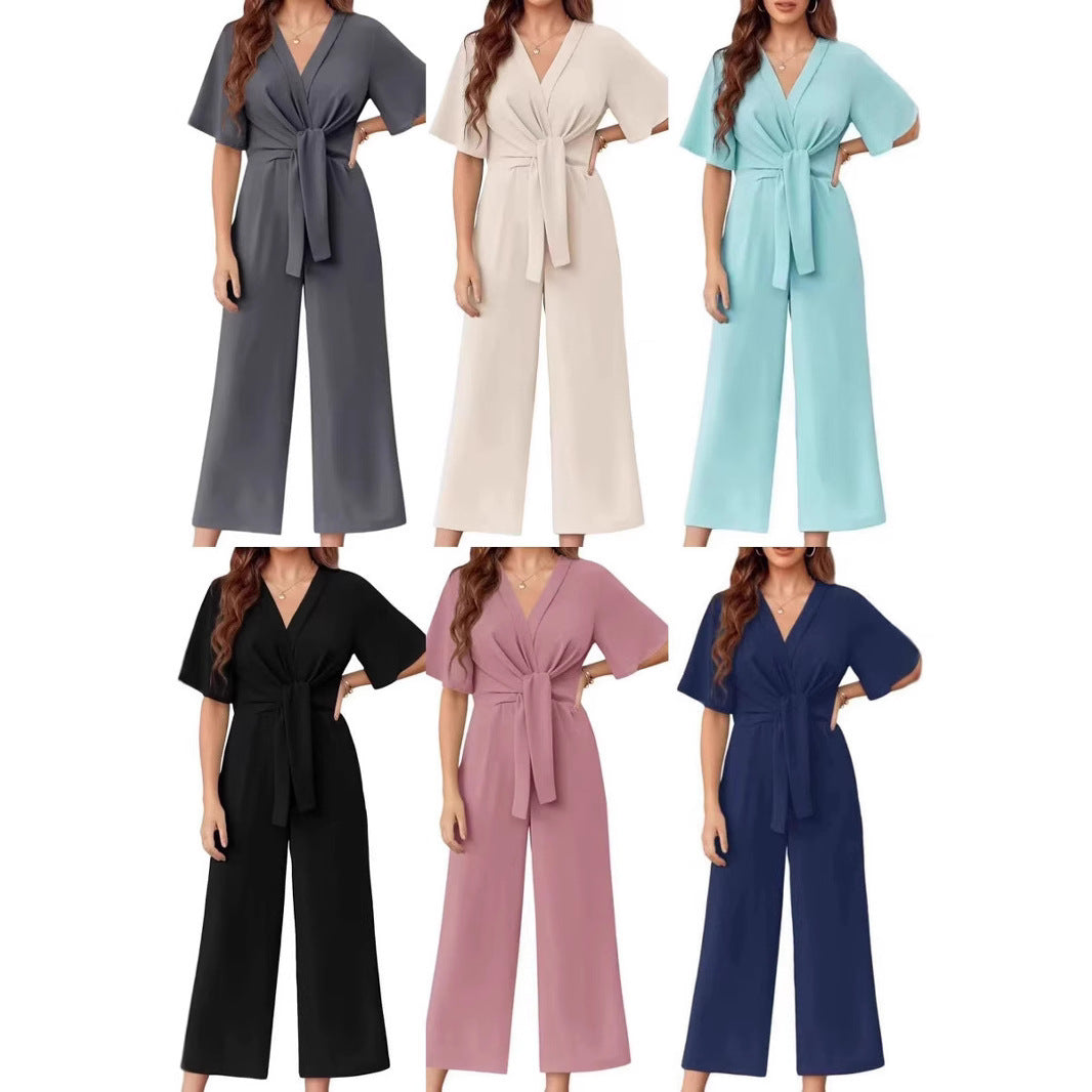 Damen Jumpsuit mit Taillenknoten und weitem Bein Echoarchiv