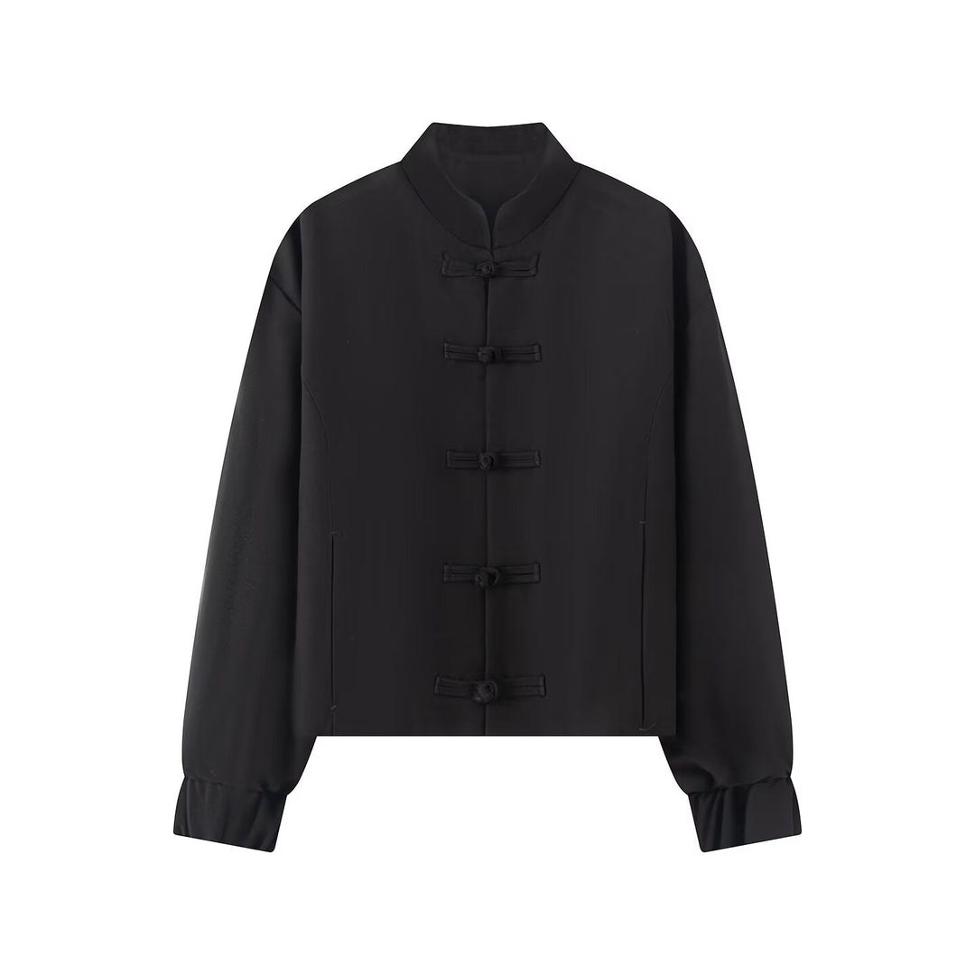 Damen Kurze Boxy‑Jacke mit Stehkragen und Knotenverschluss-Details Echo Archiv