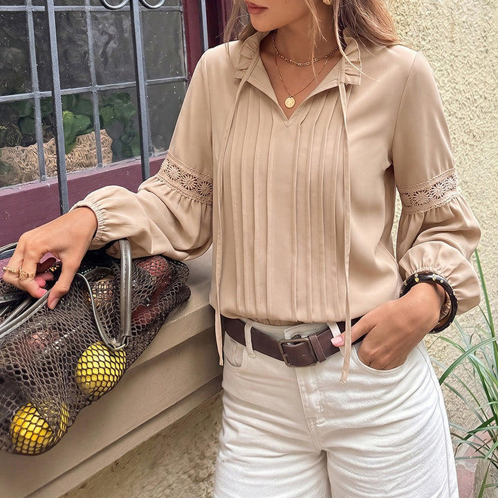 Damen Elegante Bluse mit Rüschenakzenten und Spitzenärmel Echo Archiv