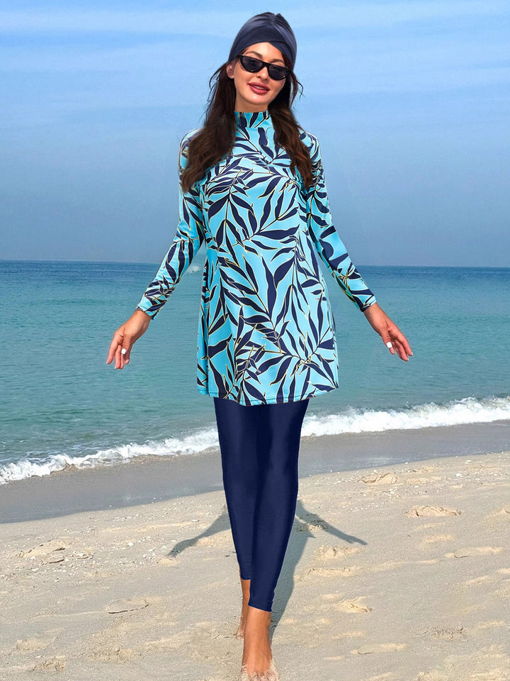 Damen modischer UV-Schutz-Schwimmanzug mit langem Arm und asymmetrischem Saum Echo Archiv