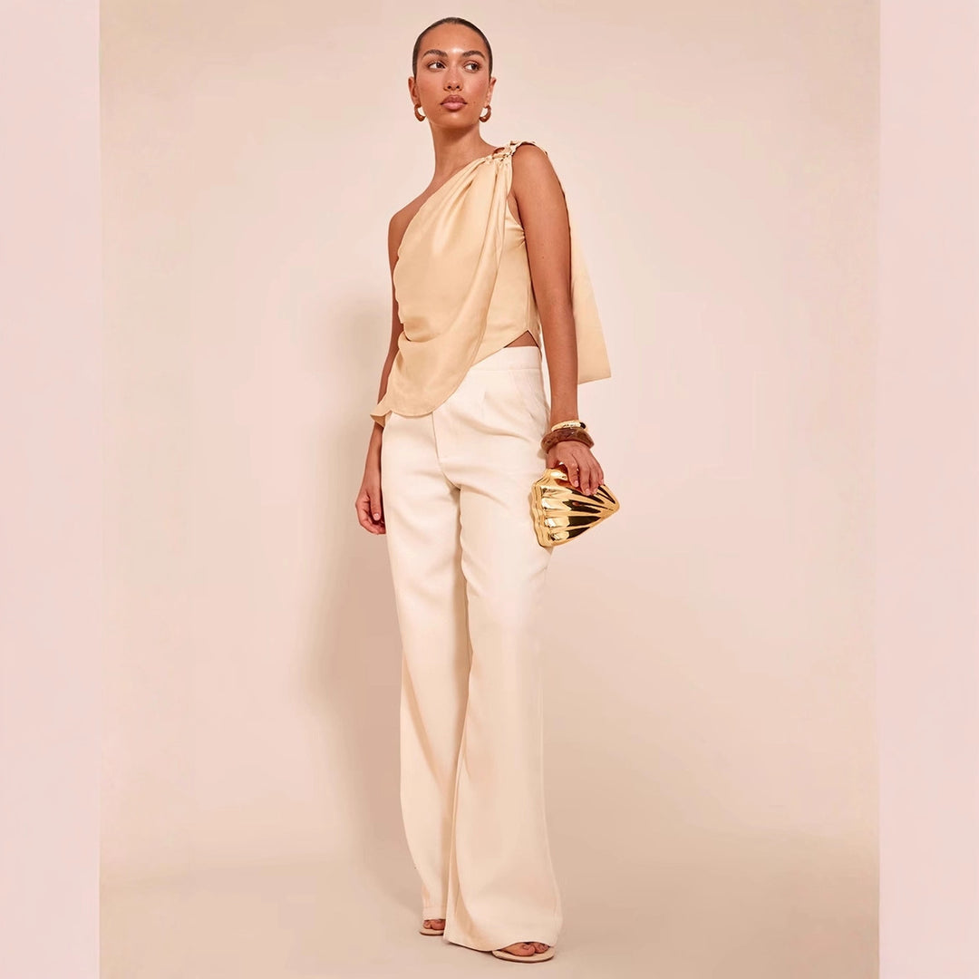 Damen asymmetrisches Satin-Oberteil mit drapiertem Abschluss Echo Archiv