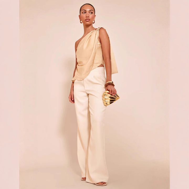 Damen asymmetrisches Satin-Oberteil mit drapiertem Abschluss Echo Archiv
