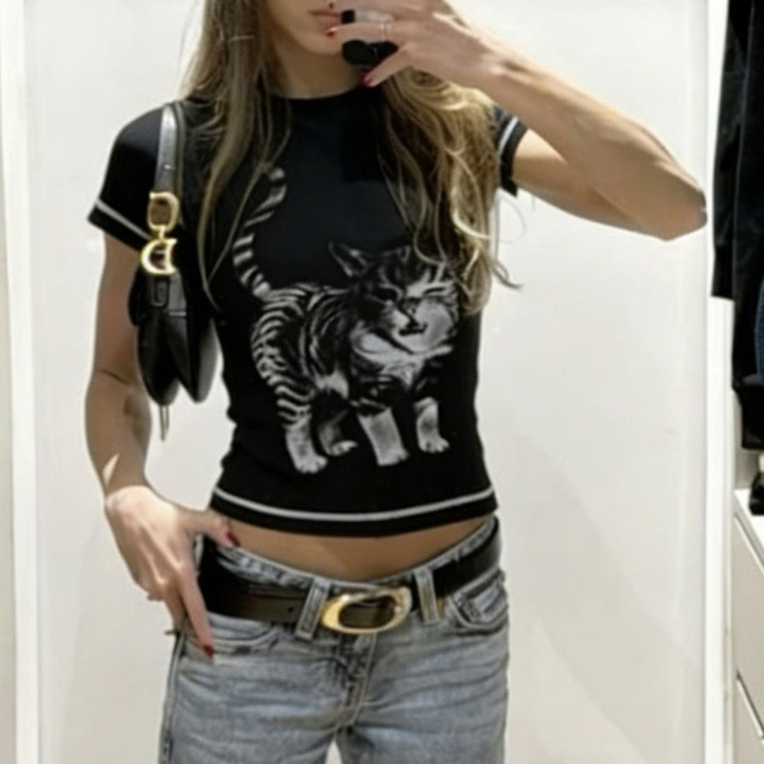 Damen T-Shirt mit kreativem Katzenmotiv Echo Archiv