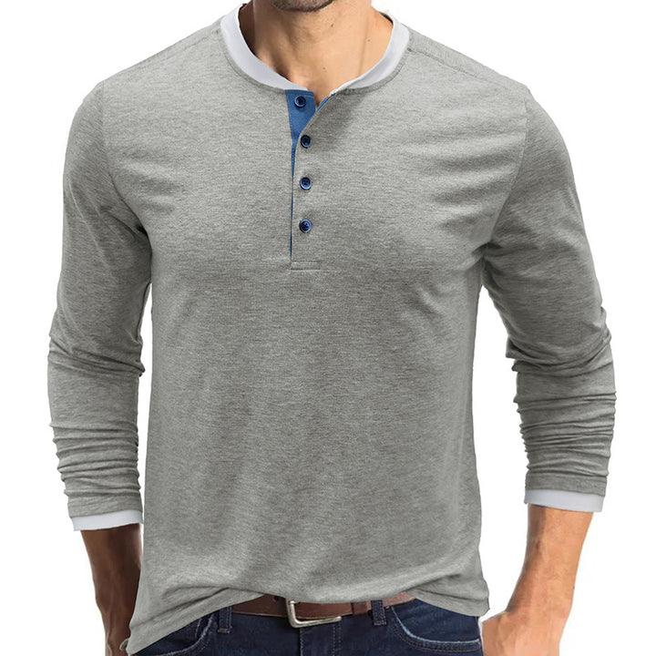 Herren Langarmshirt mit modischem Henley-Ausschnitt und kontrastierender Kragenverarbeitung Echoarchiv