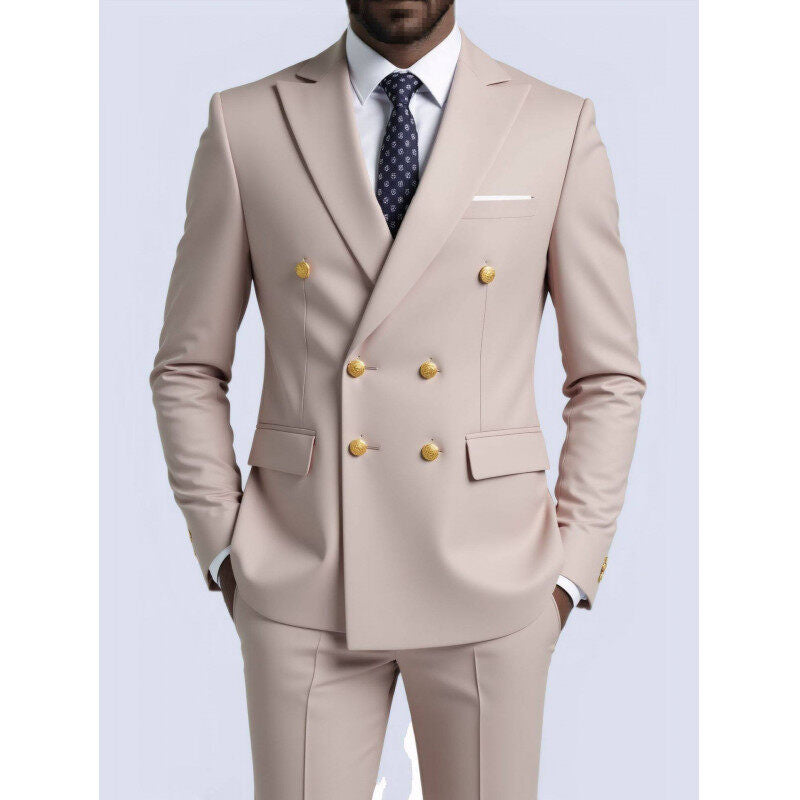 Herren nan doppelreihiger Slim-Fit Anzug mit goldenen Zierknöpfen und schmaler Businesshose Echo Archiv
