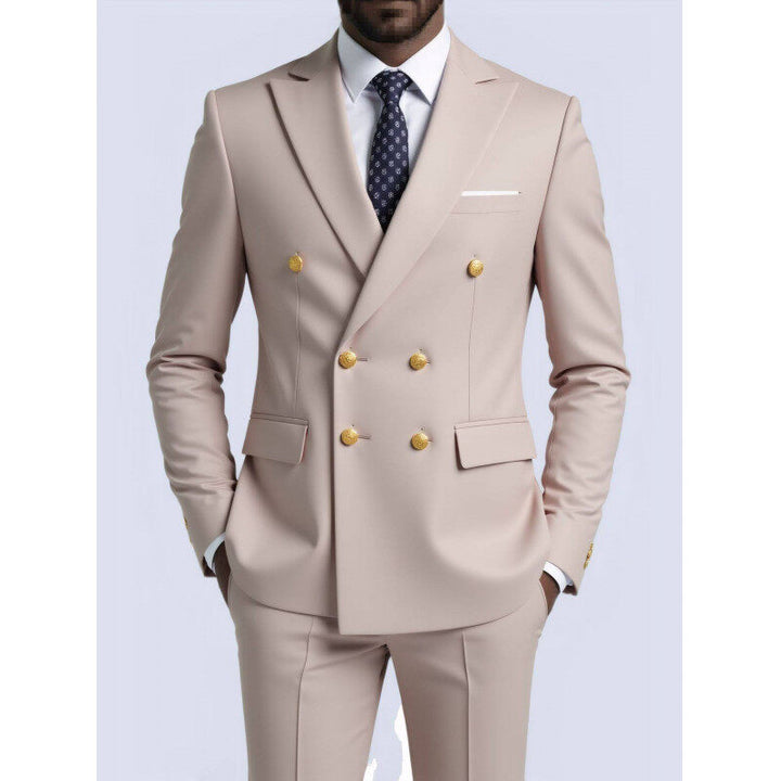 Herren nan doppelreihiger Slim-Fit Anzug mit goldenen Zierknöpfen und schmaler Businesshose Echo Archiv