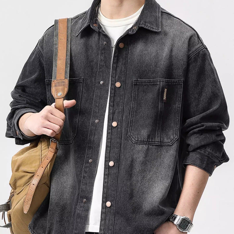 Herren Denim-Hemdjacke im lässigen Schnitt mit praktischen Taschen Echoarchiv