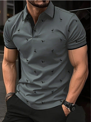 Herren Poloshirt mit innovativem Flamingo-Muster Echoarchiv