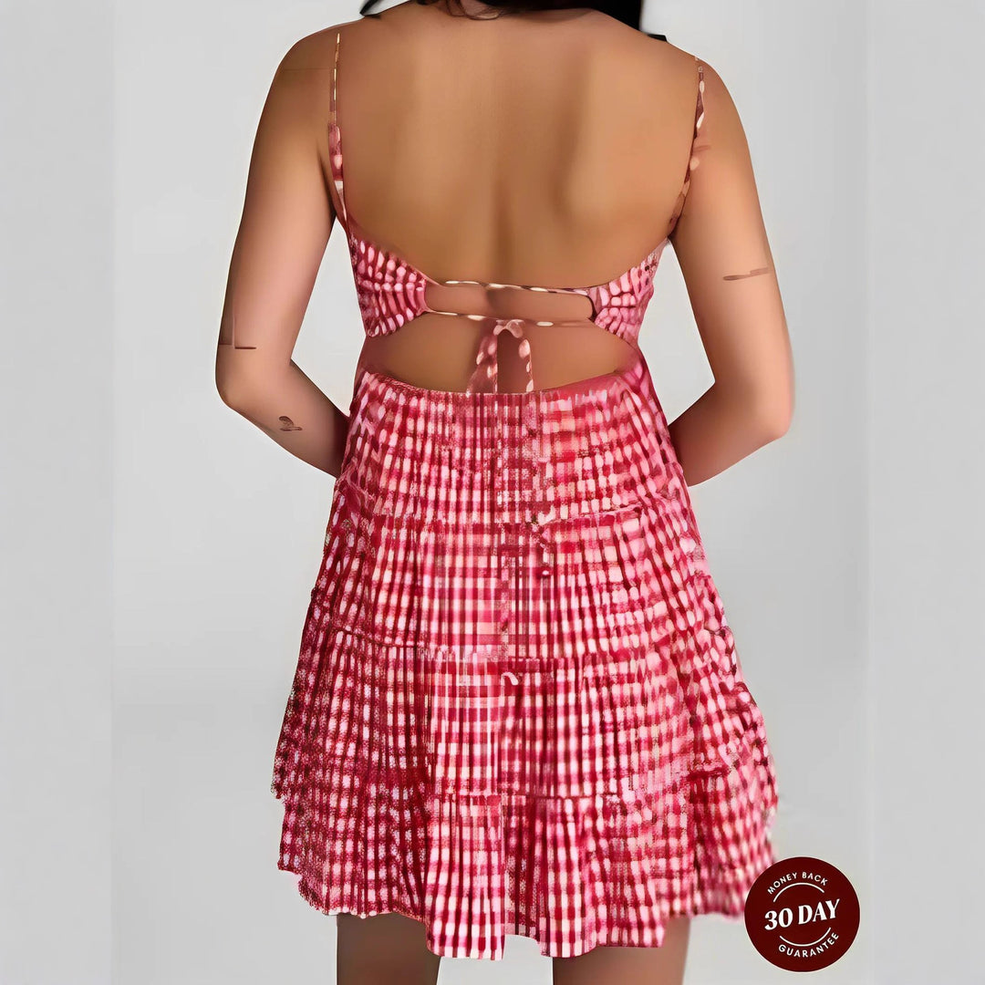 Damen nan luftiges kariertes Trägerkleid mit herzförmigem Ausschnitt und gestuftem Volantrock Echo Archiv