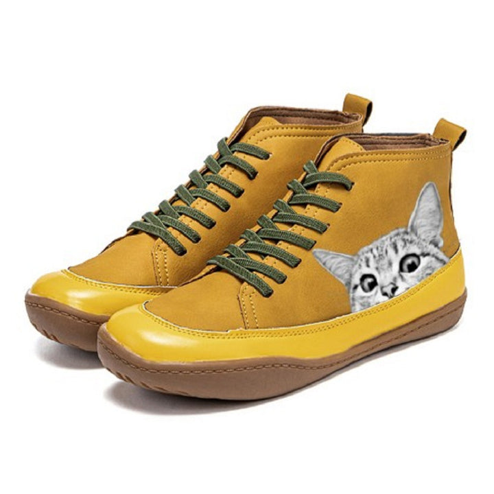 Damen nan knöchelhohe Sneaker mit niedlichem Katzenmotiv Stickerei und ergonomischem Komfortfußbett Echo Archiv