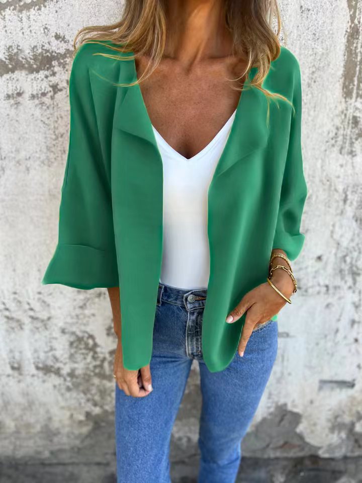 Damen nan legerer offener Strickcardigan mit Schalkragen krempelbaren Ärmeln und kastiger Silhouette Echo Archiv