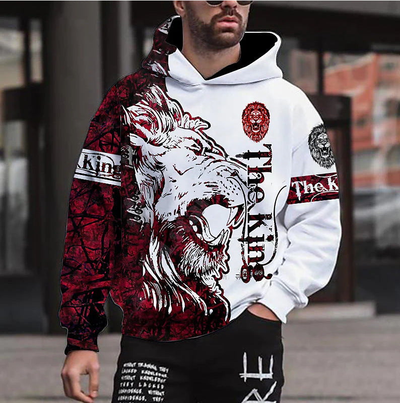 Herren Kapuzenpullover mit auffälligem Löwenmotiv und kreativen Grafiken Echoarchiv
