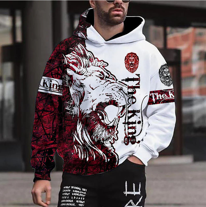 Herren Kapuzenpullover mit auffälligem Löwenmotiv und kreativen Grafiken Echoarchiv