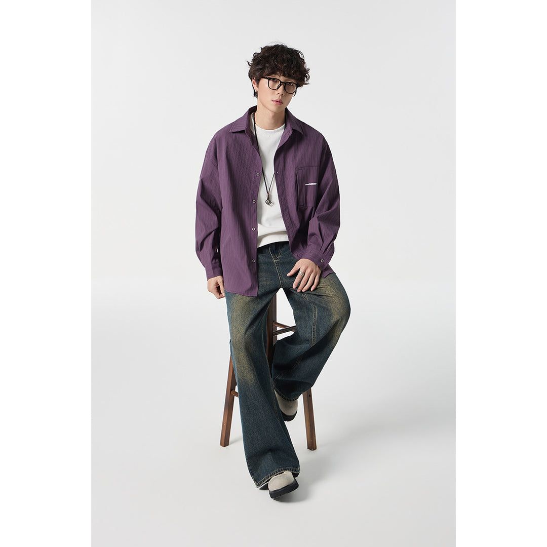 Unisex Oversize Hemdjacke mit strukturierter Rippenoptik und aufgesetzter Brusttasche Echoarchiv