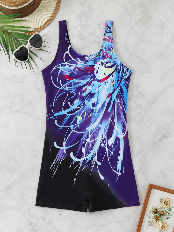 Damen Sportlicher Schwimmanzug mit dynamischem Kunstmotiv Echo Archiv
