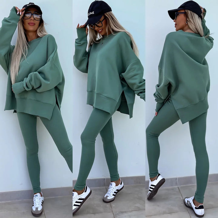 Damen nan Oversize Sweatshirt mit taillierten Rib-Leggings Set Echo Archiv