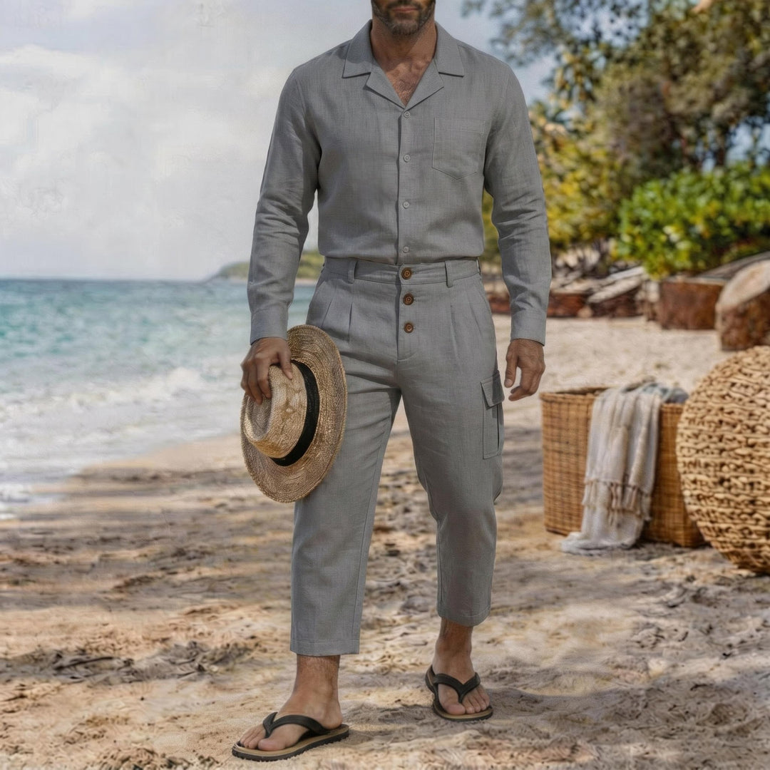 Herren langärmeliges Resorthemd mit Reverskragen und Brusttasche – Arvello