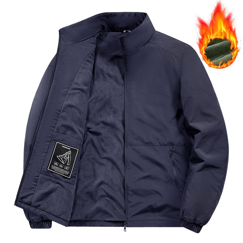 Herren Fleecegefütterte Windjacke mit Stehkragen, Thermofutter & verdeckten Reißverschlusstaschen Echoarchiv