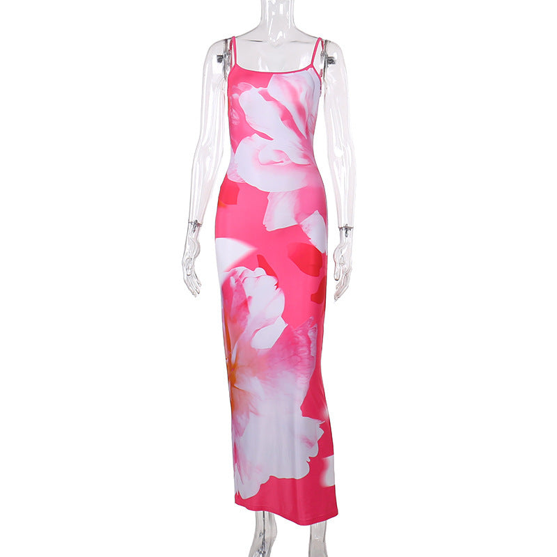 Damen trendiges Maxi-Kleid mit floralem Muster und schmalen Spaghettiträgern Echo Archiv