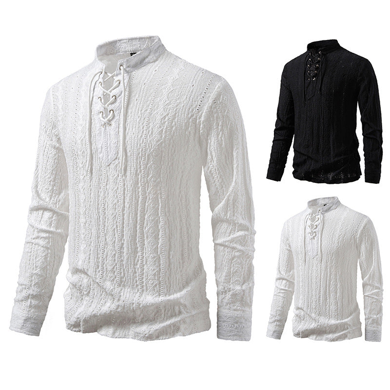 Herren Langärmliges Shirt mit kreativem Schnürdesign Echoarchiv