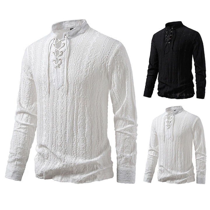 Herren Langärmliges Shirt mit kreativem Schnürdesign Echoarchiv