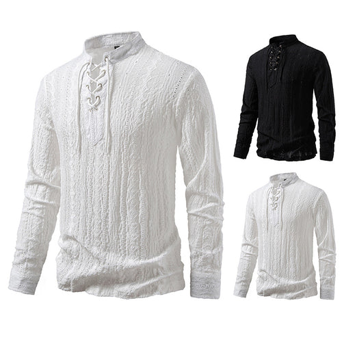 Herren Langärmliges Shirt mit kreativem Schnürdesign Echoarchiv