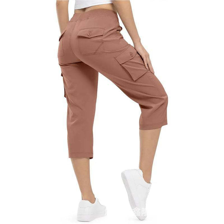 Damen Capri Cargo-Hosen in Bermuda-Länge mit hoher Taille und aufgesetzten Klappentaschen Echoarchiv