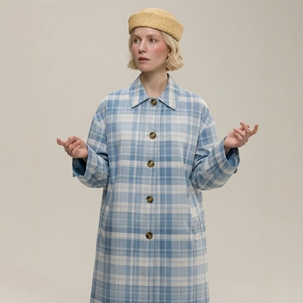 Damen Karierter leichter Trenchcoat mit mittellanger Oversize‑Silhouette Echoarchiv