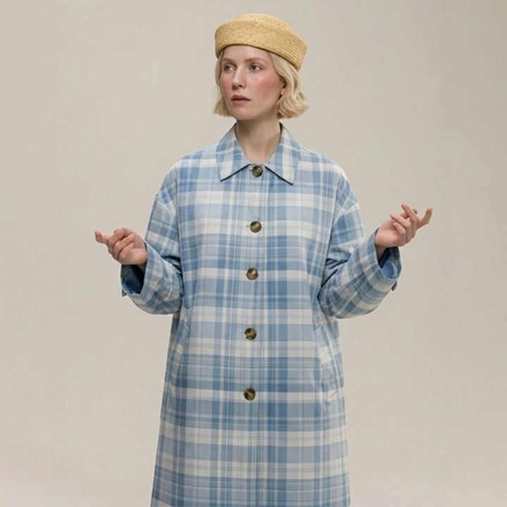 Damen Karierter leichter Trenchcoat mit mittellanger Oversize‑Silhouette Echoarchiv