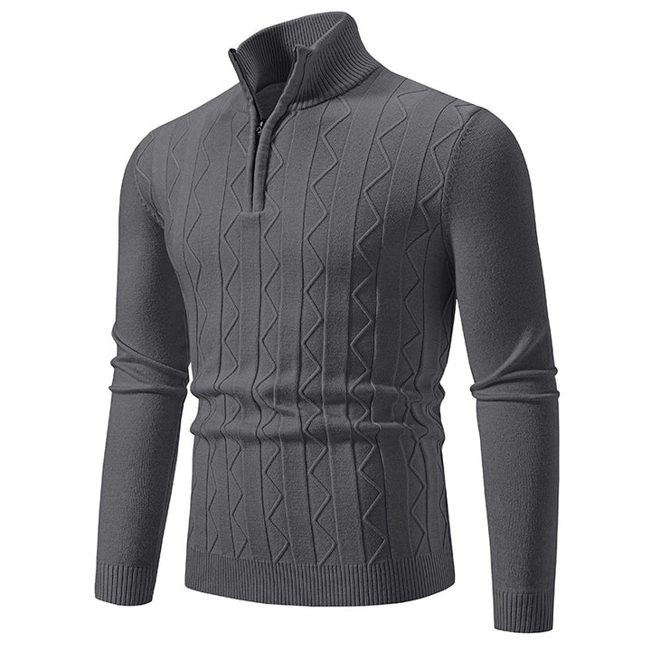 Herren Slim-Fit Halbzip-Strickpullover mit Mockneck, Zopfmuster und gerippten Bündchen Echo Archiv