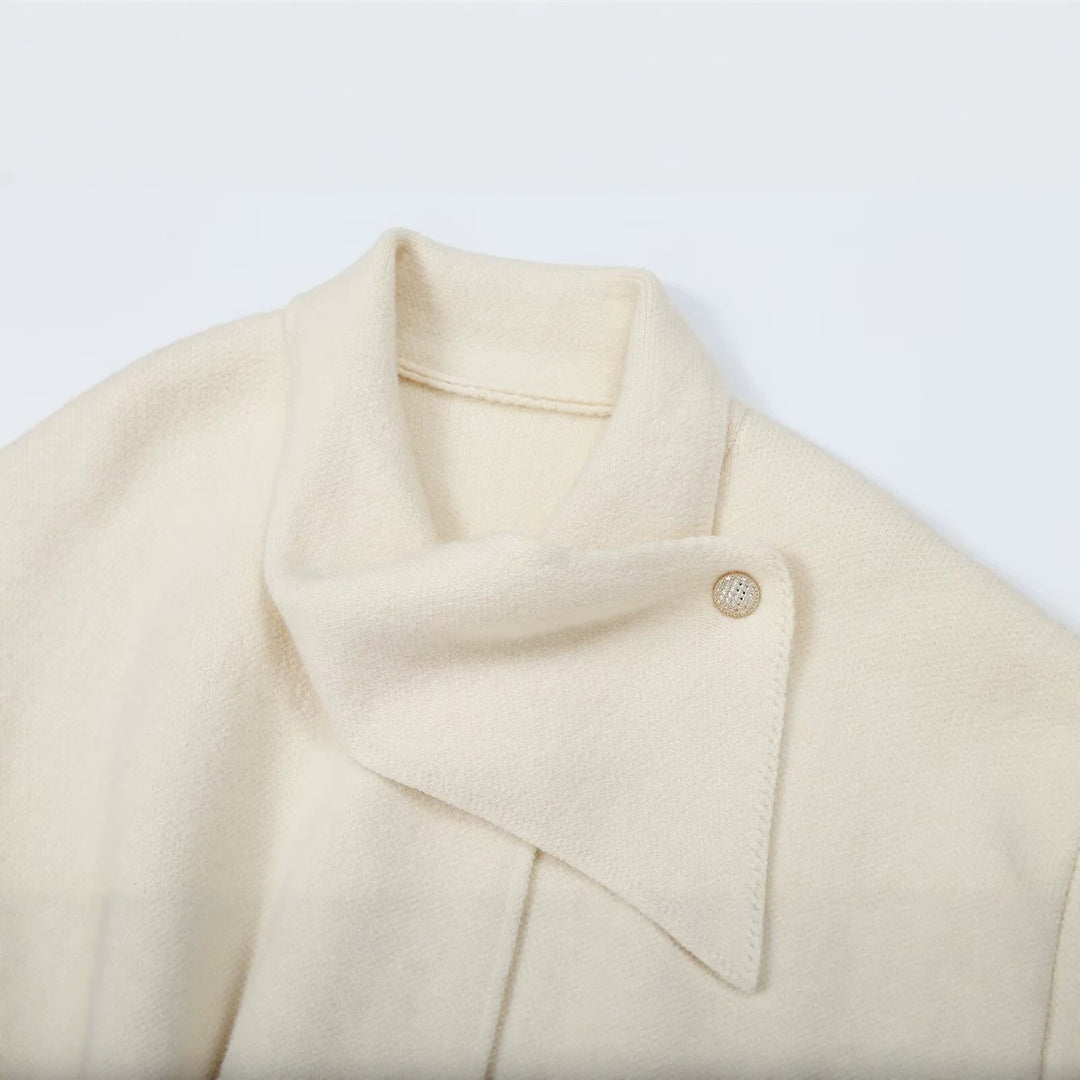 Damen Cropped Bouclé-Mantel mit asymmetrischem Schalkragen und dekorativem Gürtel Echoarchiv