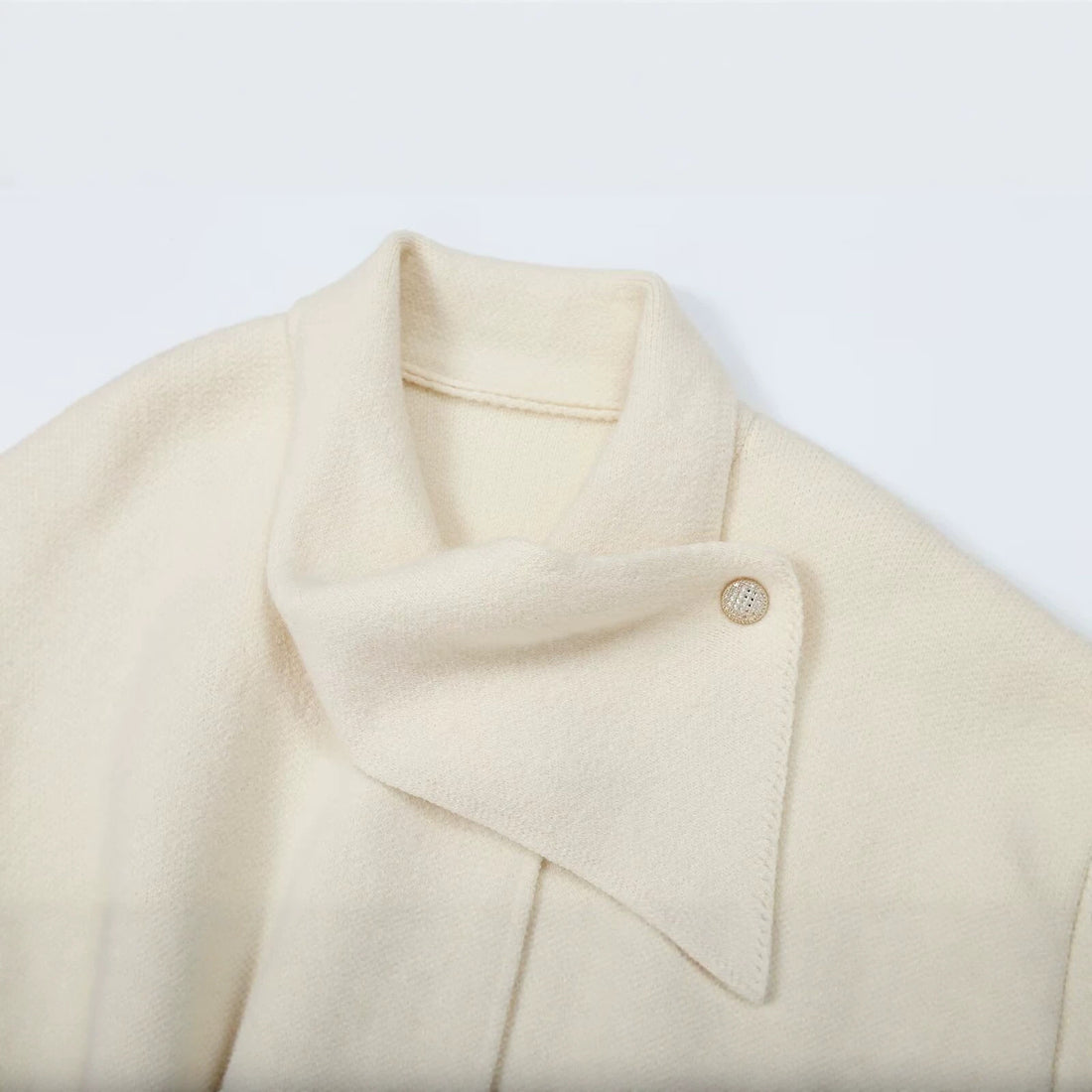 Damen Cropped Bouclé-Mantel mit asymmetrischem Schalkragen und dekorativem Gürtel Echoarchiv