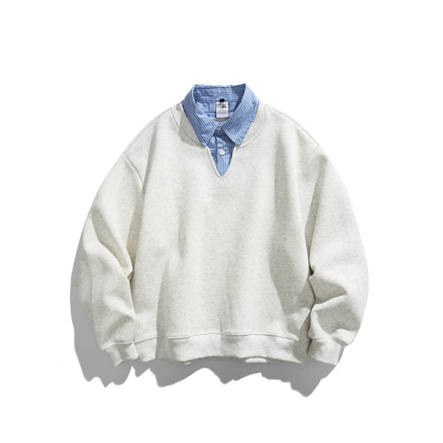 Unisex Sweatshirt im Layering-Look mit eingearbeitetem Hemdkragen und V-Ausschnitt Echoarchiv