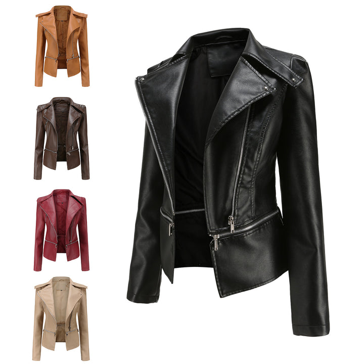 Damen nan taillierte Kunstleder-Bikerjacke mit asymmetrischem Reverskragen Echo Archiv