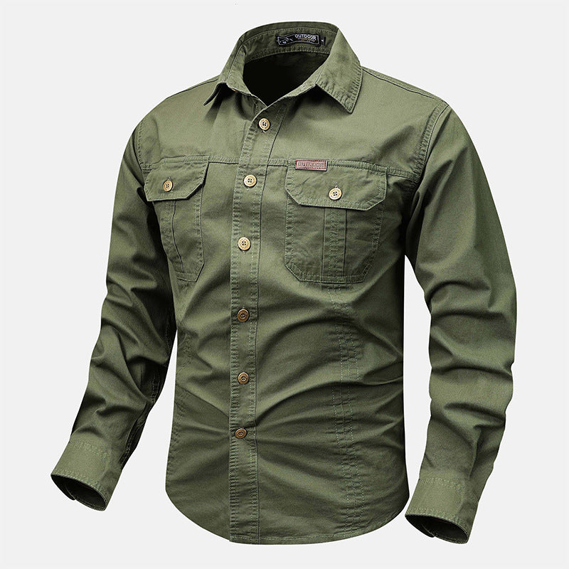 Herren nan lässiges militärisches Hemd mit Brusttaschen und Baumwoll-Twill Echo Archiv