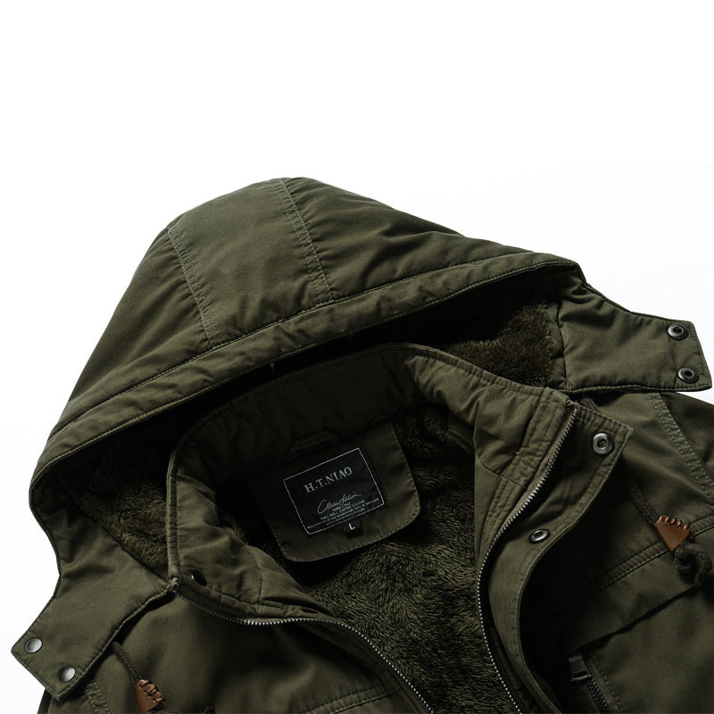 Herren Canvas-Militärparka mit Teddyfutter, Kapuze und multifunktionalen Taschen Echoarchiv